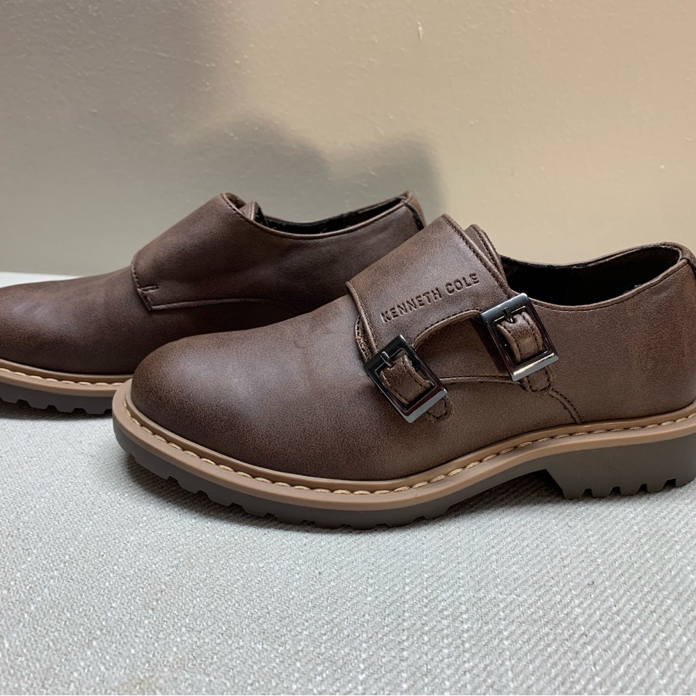 Kenneth Cole Boys Dark Brown Faux Leather Dress Shoes Size 12